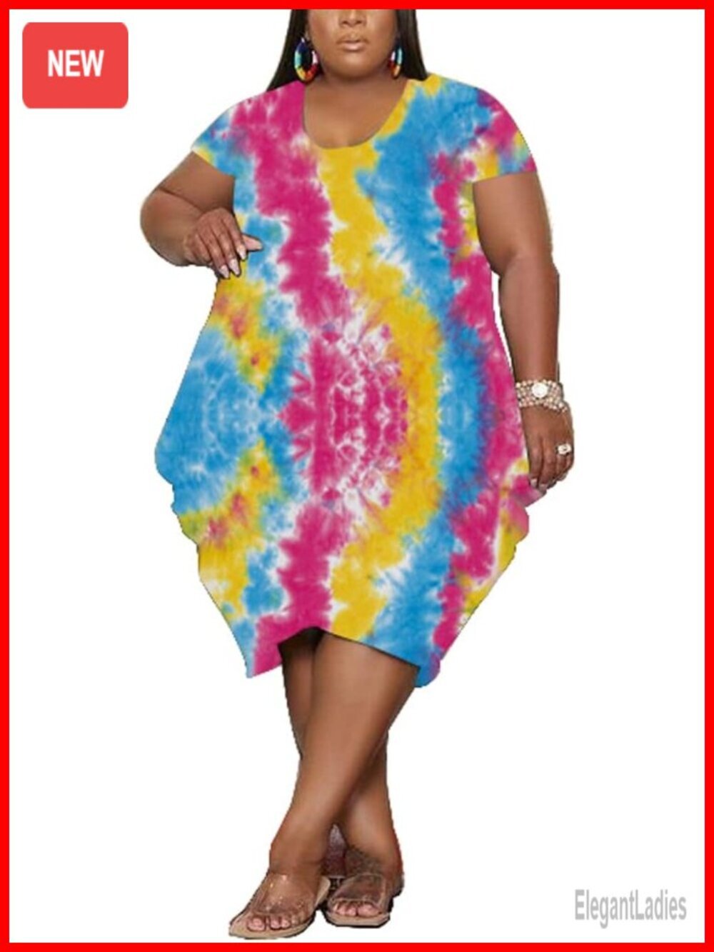 Oversize Tshirt Dress Plus Size Short Sleeve Midi Tunic Dress with Pockets